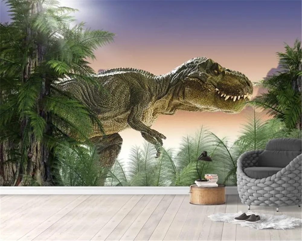 3Dホームの壁紙ファンタジー森の原始森林恐竜リビングルームの寝室テレビの背景壁壁紙