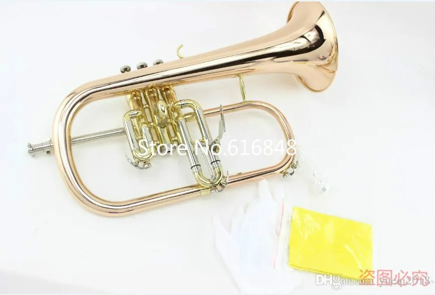 MARGEWATE Profissional Flugelhorn Fósforo De Cobre Laca De Ouro Bb Trompete Marca de Qualidade Monel Válvulas Para Estudantes Frete Grátis