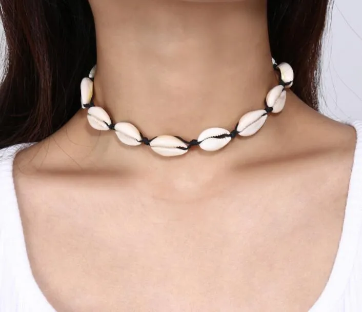 Nieuwe mode zwarte touw ketting natuurlijke zeeschelp choker ketting kraag ketting shell choker ketting voor zomer strand gife GB756