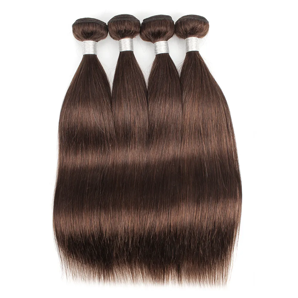 # 4 Medium Brown Straight Bundle Deals Brasilianska Virgin Human Hair Weaves 3 eller 4 buntar 12-24 tum