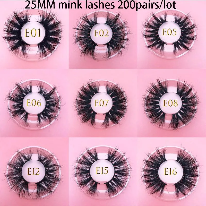 25mm 3d Mink Lashes Partihandel 200Pairs / Lot Thic Strip 3D Mink Eyelashes Anpassad Förpackning Etikett Makeup Dramatiska Lång Mink Lashes