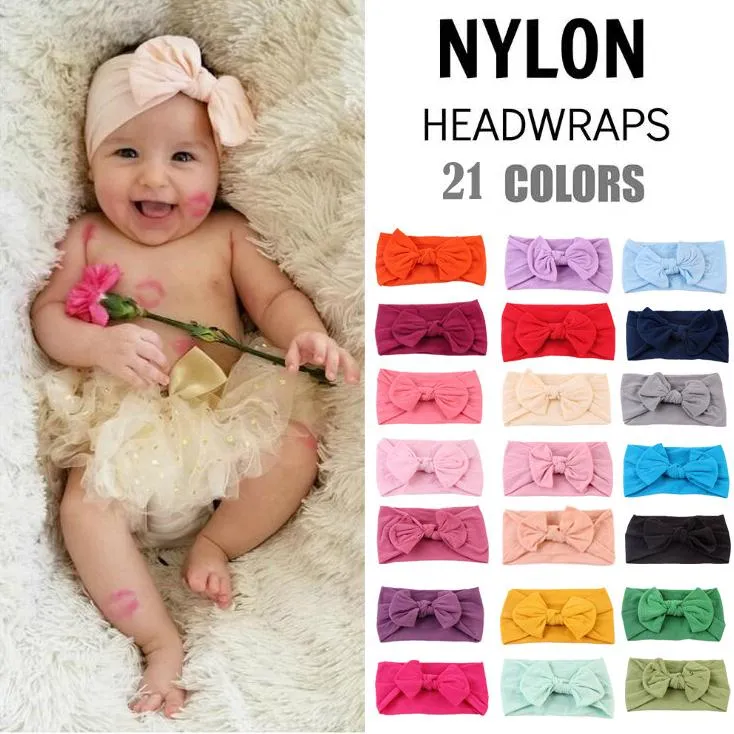 New Europe Fashion Children's Hair Band Baby Girl Silk Big Bowknot Wide Hairband Turban Nylon Headwrap Kids Headwrap Hårtillbehör A273