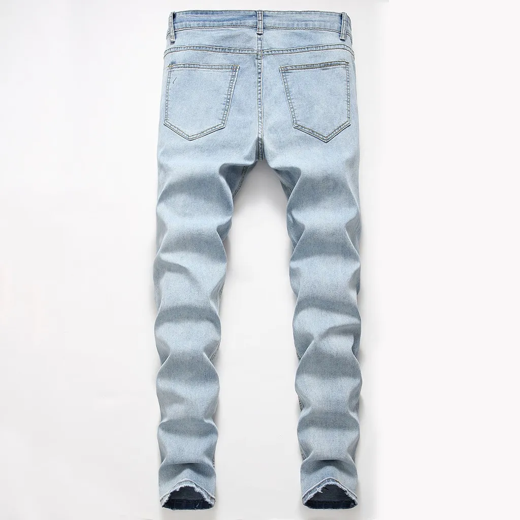 Mannen Nieuwe Mode Persoonlijkheid Ripped Slim Fit Rits Stretch Denim Broek Heren Super Skinny Jeans Vaqueros Hombre 2019 New260S