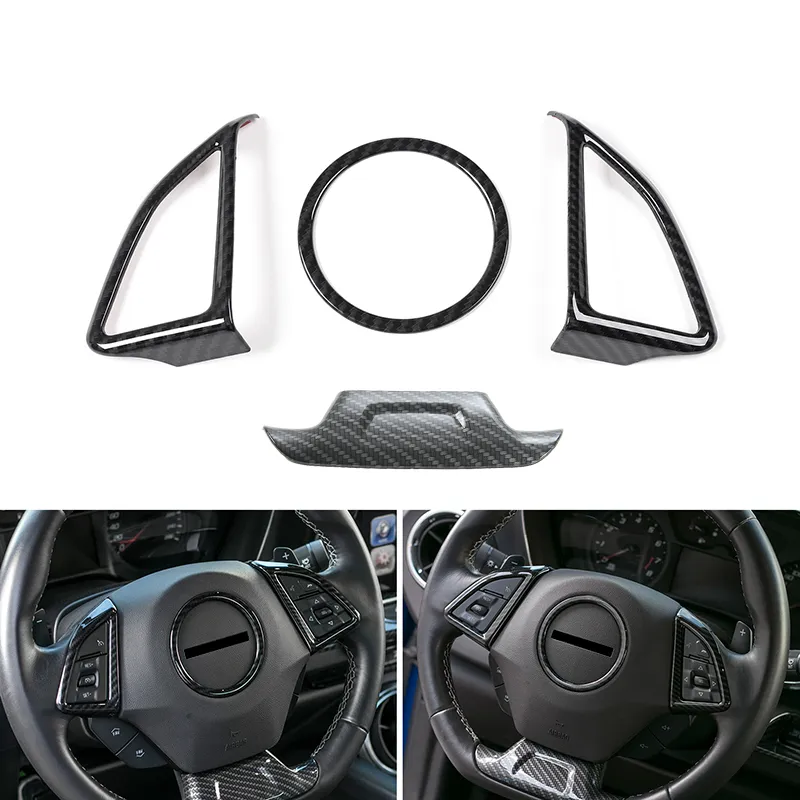 Carbon Fiber Lenkrad Dekoration Trim 4PCS Für Chevrolet Camaro 17+ Auto Innen Zubehör