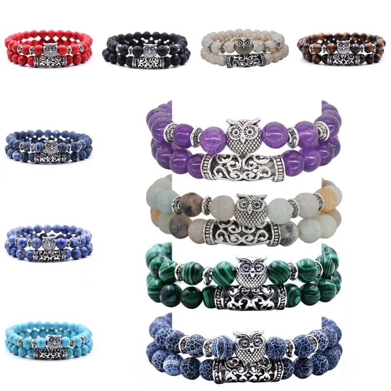 Hot Selling Natural Stone Animal Owl Creative Yoga Bangle Bracelet Women And Men Charm Bracelet Jewelry Accessories Best Gift