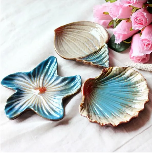 Pratos de Jantar i Płyty Ustawia Mediterranean Seashells Starfish Concha Three-Pew 1set Compot Dish Box Soap GP-001