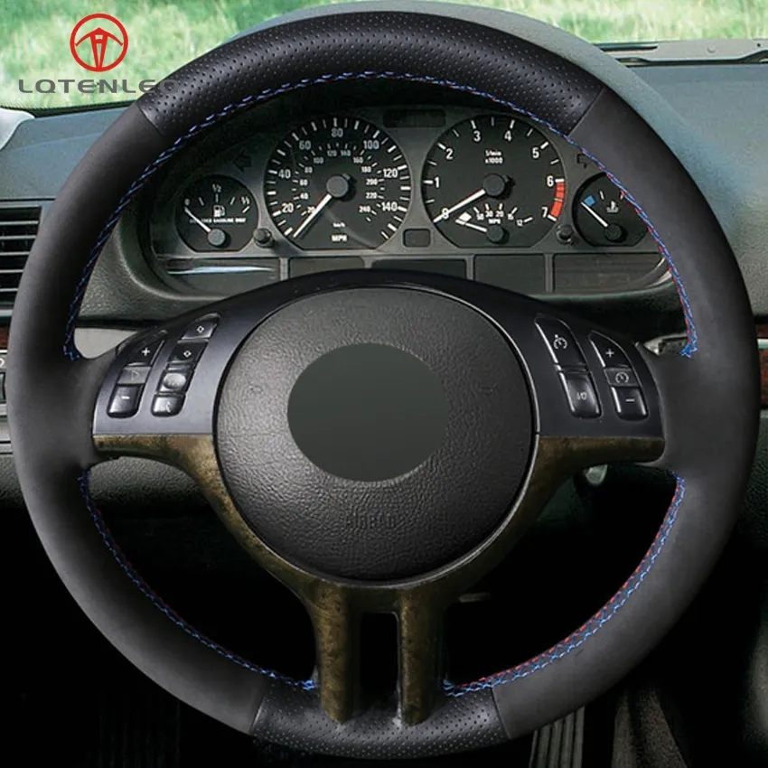 Black Suede Leather Steering Wheel Cover for BMW 3 Series E46 2000-2006 5 Series E39 2000-2003 E53 X5 Z3 E36 2000-2002324v