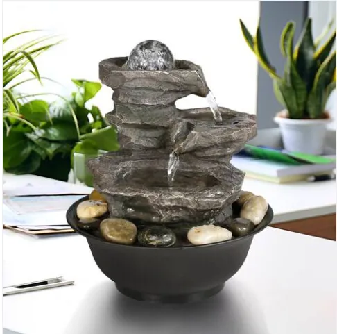 Hot grossist gratis frakt 2019 Försäljning !!! 11.4in 3-tier tabletop zen fontän med kristallkula för inomhus dekoration