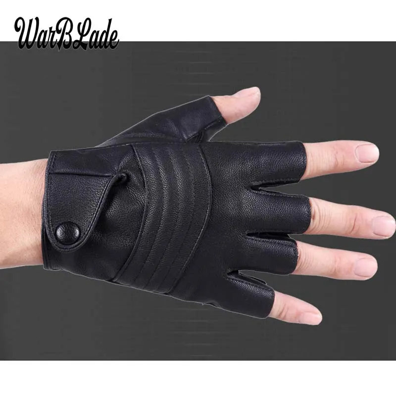 Fashion-Leather Fingerless Handskar Män Kvinnor Mode Körning Gym Handskar Halvfinger Taktiska Handskar Svart Guantes Luva