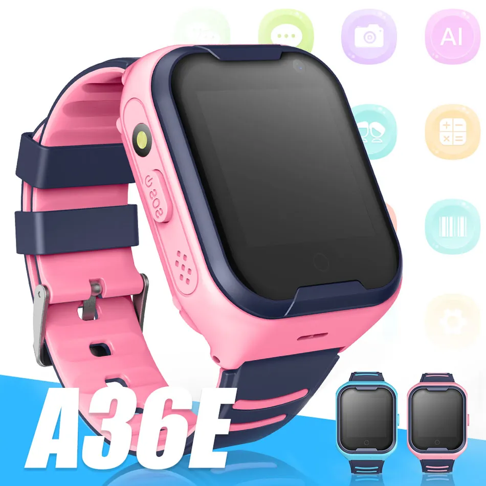 A36E Barn Smart Watch 4G Net Wireless WiFi Tracker Camera Video Call Watch Baby SmartWatches med GPS Monitor Watch med Retail Box