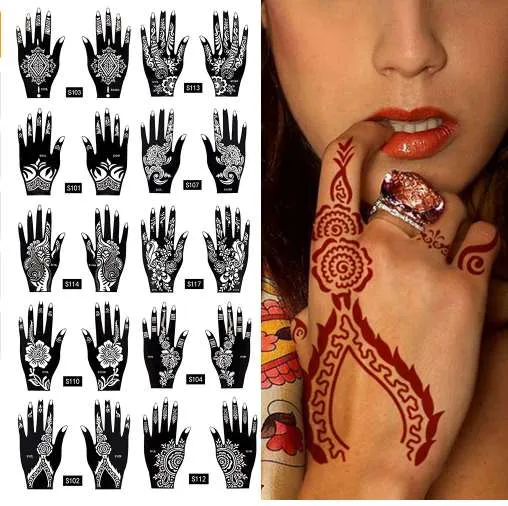 Waterdicht 2 stks / 1 Set Tijdelijke Tattoo Sticker Body Art Mannen Dames Indiase Henna Patroon Schoonheid Waterdichte Fake Arm Hand Tattoo