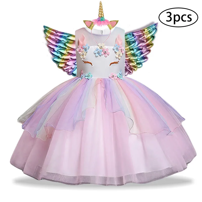 Ballkleid-Kleinkind-Blumen-Mädchen-Kleid 3Pcs Kinder Kleider für Mädchen Unicorn-Party-Weihnachtskostüm-Kind Prinzessin Festzug Kleid neues Jahr 2020