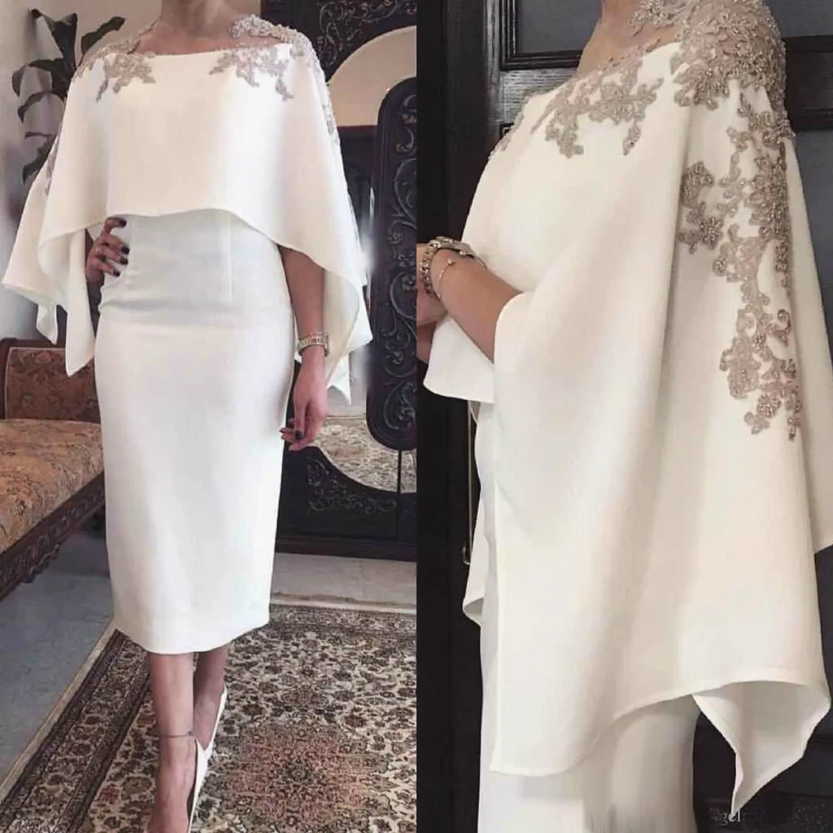 Abiti eleganti per la madre della sposa al ginocchio con abito da cerimonia speciale in raso con perline applique in pizzo e abiti da sera taglie forti