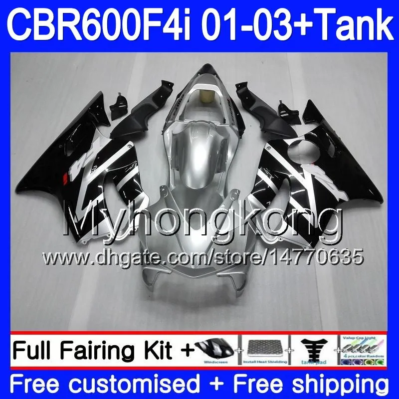 Kropp + Tank för Honda CBR 600 F4I CBR 600F4I Svart Silvery Nya CBR600FS 600 FS 286HM.13 CBR600F4I 01 02 03 CBR600 F4I 2001 2002 2003 Fairings