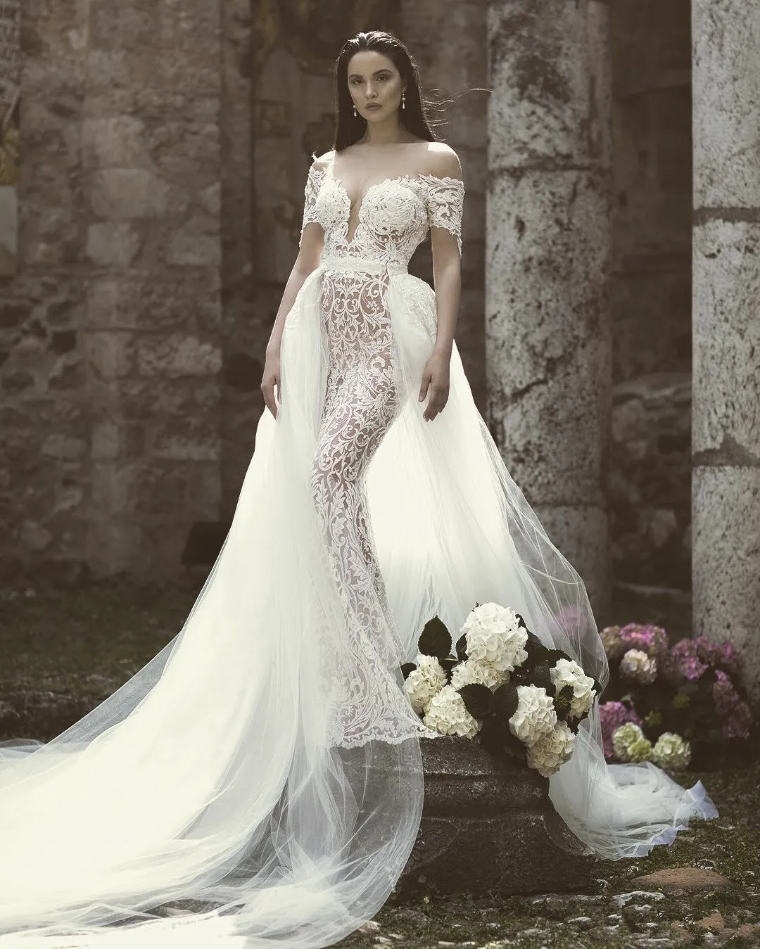 chinese dress ladies Strapless Lace Mermaid Scalloped Train Wedding Gown CD928 – Sparkly Gowns main image 0