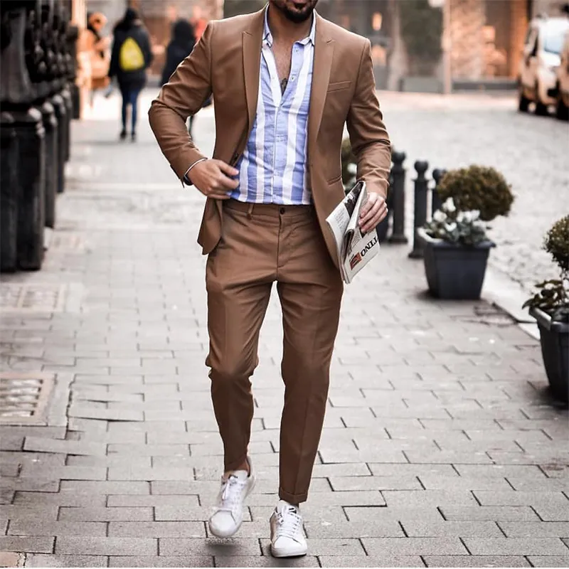 Fashion Brown Groom Tuxedos 2019 Notche Lapel Groomsmen Mens Wedding Dress Popular Man Jacket Blazer 2 Piece Suit(Jacket+Pants) 009