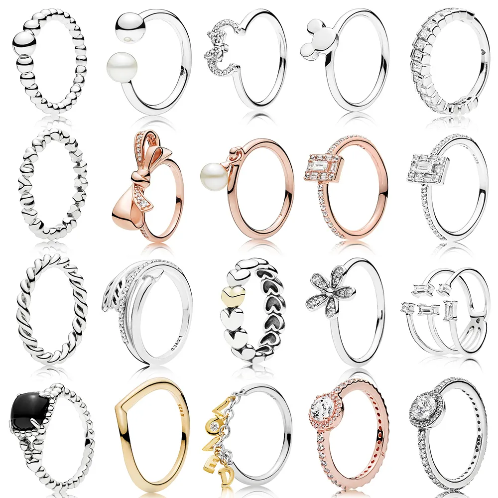 NIEUWE 2019 100% 925 Sterling Silver Pandora Rose Gold Shine Love Script Shards of Sprankelende Ring voor Europa Vrouwen Originele Mode-sieraden