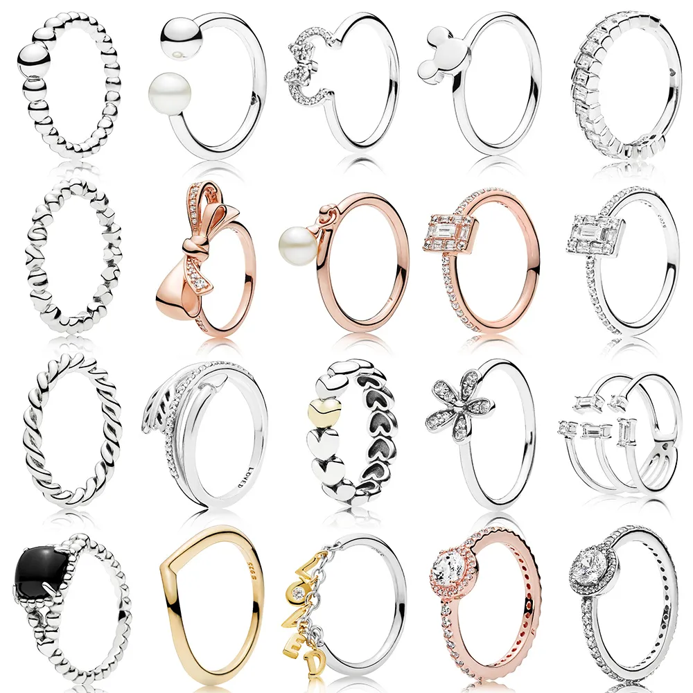 NYHET 2019 100 % 925 Sterling Silver Pandora Rose Gold Shine Kärleksskrift Skärvor av glittrande ring för Europa Originalmodesmycken för kvinnor