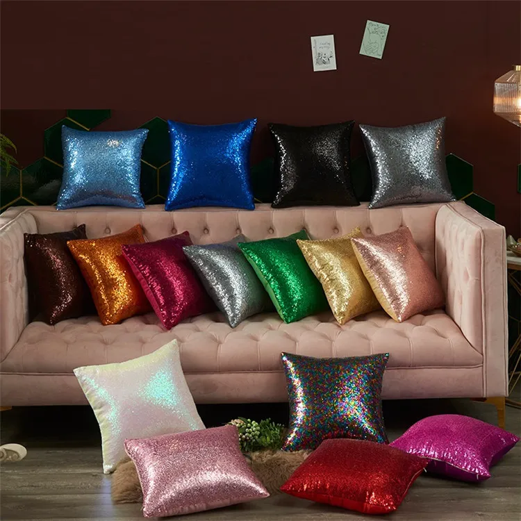 16 Färger Sequins Pillow Case Glitter Pillow Cover Square Case Case Sofa Hem Bröllopsdekoration T9i00307