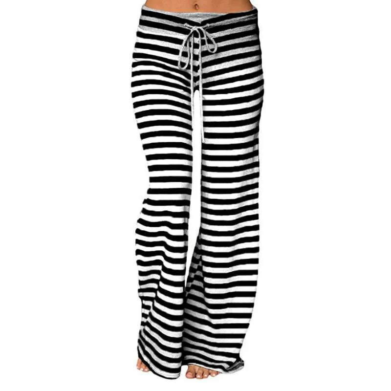 Stripe Wide Leg Yoga Byxor Plus Storlek Kvinnor Lösa byxor Långbyxor för Yoga Dance S M L XL XXL 3XL Mjukt bomull Hem