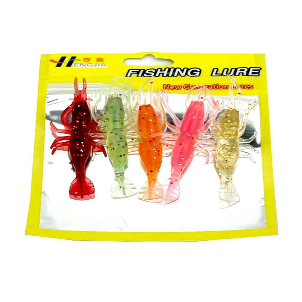 5pcs / lot silikonlysande räkor mjukt fiske lock 8cm 3,6 g 5 färger konstgjord hög quanlity pesca fiske tackling