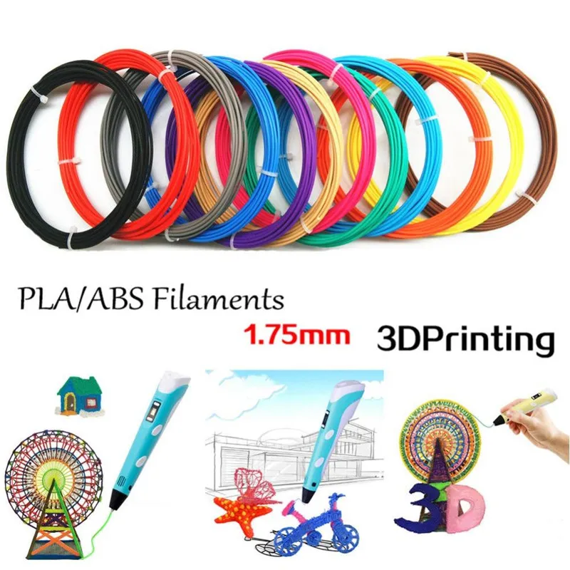 3D-skrivarfilament ABS / PLA 1.75mm Plastmaterial 5m / 10m för 3D-pennteckning och tryckleksaker DIY Tryckpennor