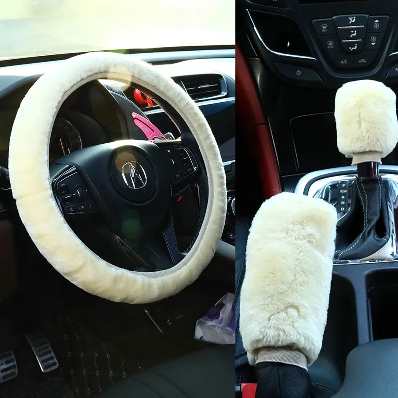 Housses universelles de volant de voiture en peluche, frein à main et housse  de vitesse en fausse fourrure, accessoires de voiture, hiver, ensemble de 3  pièces - AliExpress