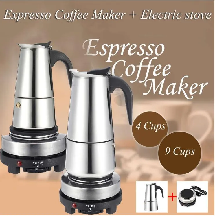 200ml 4 cups Portable Espresso Coffee Maker Moka Pot Stainless Steel with Electric stove Filter Percolator Coffee Brewer Kettle Pot