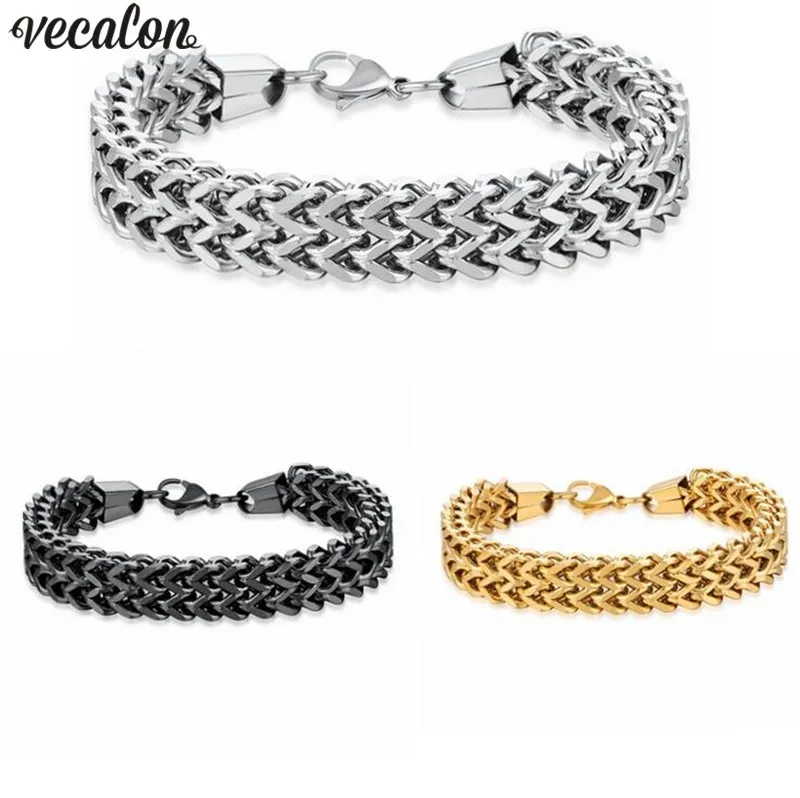 Vecalon 3 colors Hiphop 316L Stainless Steel Bracelet for men Huge Heavy Twisted chain bracelets Punk Rock Jewerly Width 12mm