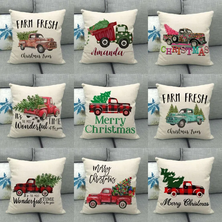 Copricuscino natalizio britannico Plaid Buon Natale Fodera per cuscino per albero di Natale cervo Decorazione divano auto per la casa 45x45 cm