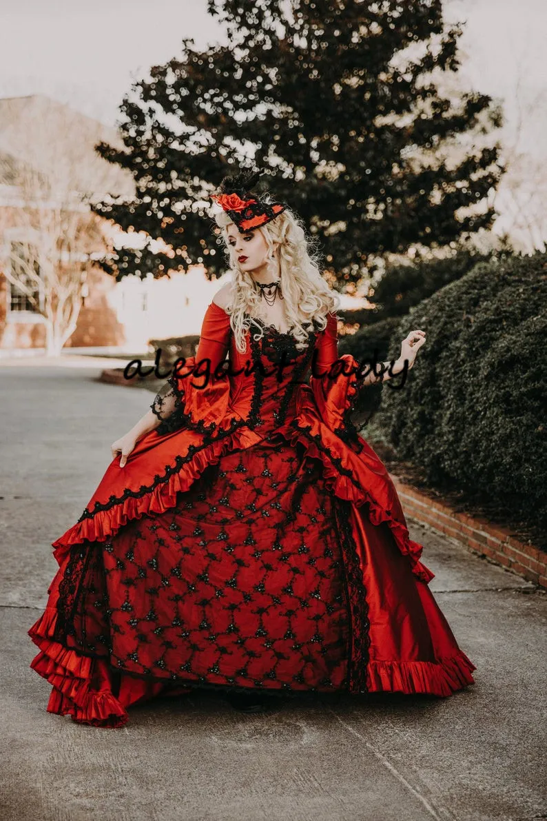 Red Black Marie Antoinette Upscale Victorian Gothic Wedding Costume Gown  Retro Vintage Lace Up Corset Plus Size Wedding Dresses From 148,37 €