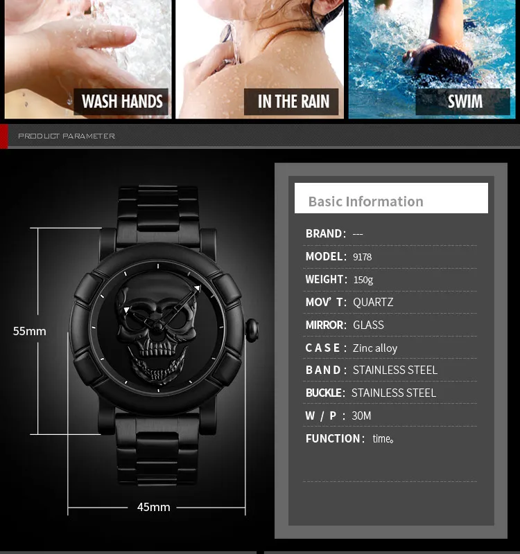 SKMEI Fashion Sport Mens Watches Top Brand Luxury Skull Watch Men 3Bar Waterproof Quartz Wristwatches Relogio Masculino 9178 From 68,25 โฌ | DHgate