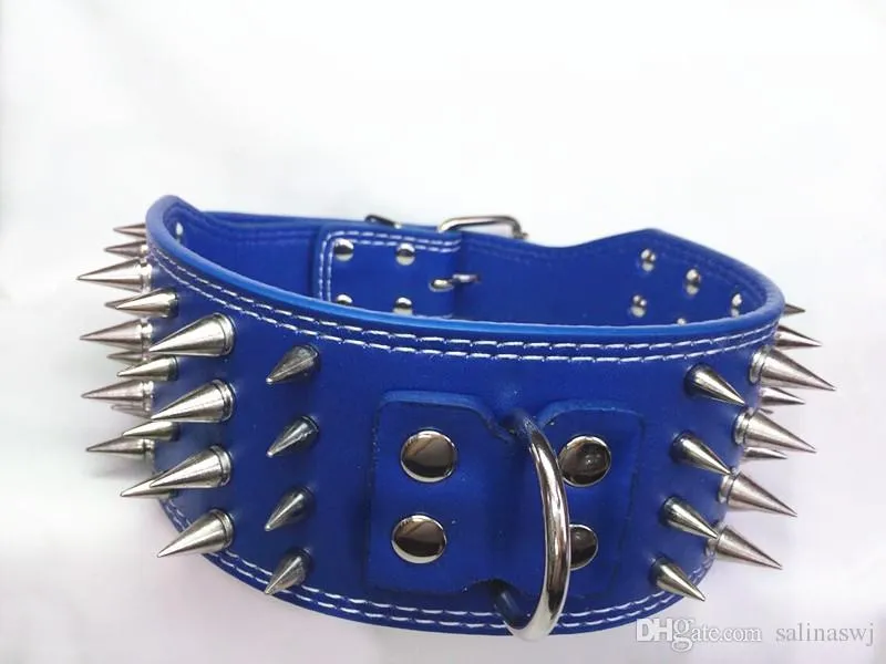 Hoot PU Leather Adjustable Spiked Studded Dog Collar 2 Wide 43 Spikes  (L(Neck 21-24), Rose Red) (M(Neck:19-22),Black)