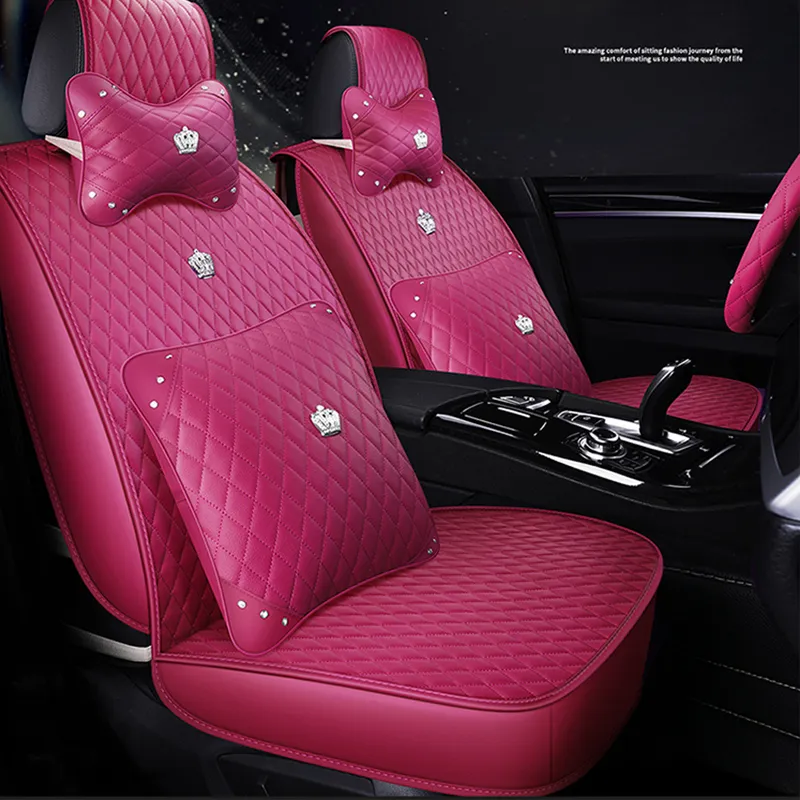 Pink Leather Car Seat Covers Universal Fit, Waterproof Auto