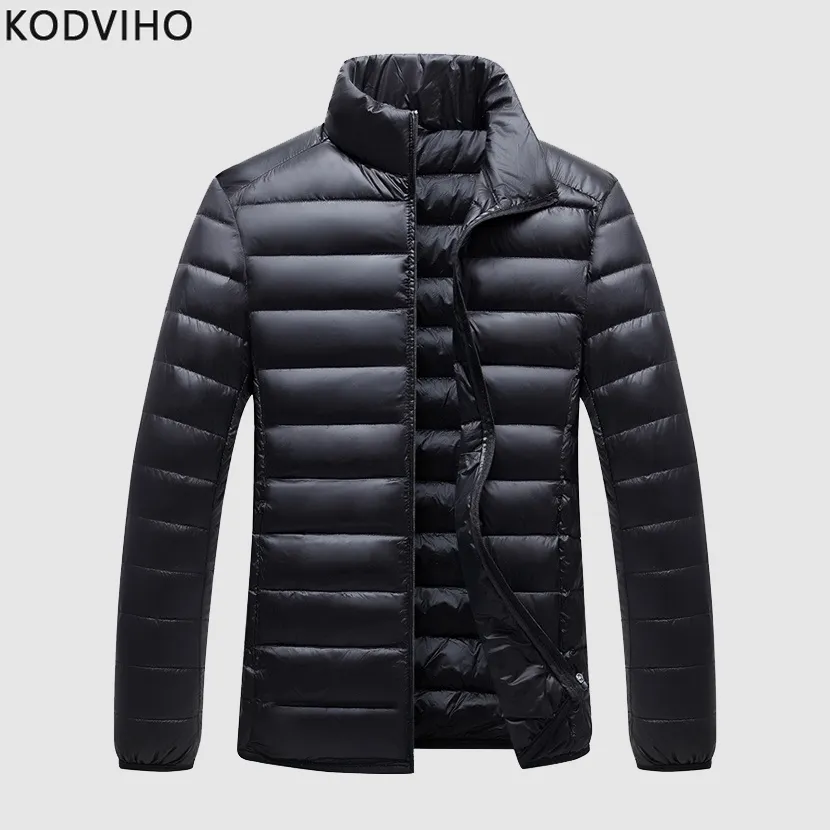 Daunenjacke für Herren, Wintermantel, lässig, ultradünn, schlanke Steppjacken, koreanischer Stil, warme Parka, solide Oberbekleidung, Herren, Stehkragen, Puffer