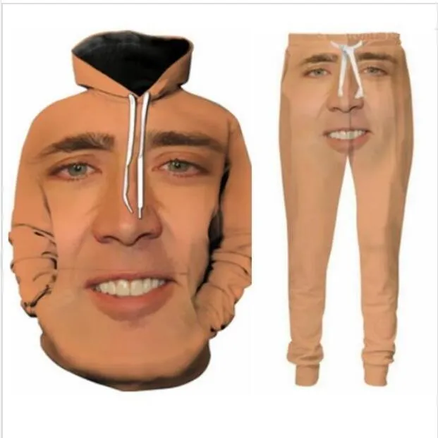 Bütün-Yeni Moda Adamları Kadınlar Nicolas Cage Sweatshirt Joggers'ın Giant Flowed Yüz