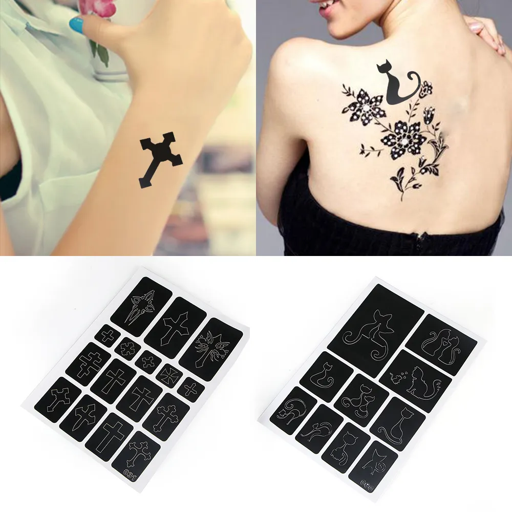 Stencil Tatuaggi Con Croce Di Gatto Da 5 Pezzi Modelli Body Art Donne,  Ragazze, Bambini Disegno Con Aerografo, Riutilizzabili Da 3,04 € | DHgate, image size:1000x1000