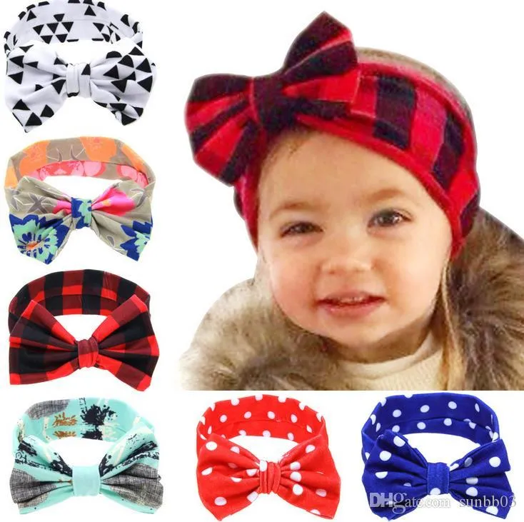 6 farben Baby Mädchen Haarband Bowknot Plaid Floral Dots Stirnband Kinder Kinder Kopfbedeckungen Babys Fotografie Requisiten Haar Bands A686