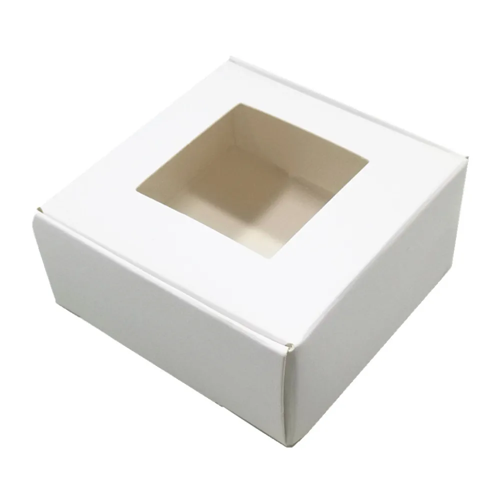 30pcs 흰색 선물 크래프트 종이 패키지 상자 명확한 창 정사각형 접이식 보석 공예 비누 저장 상자