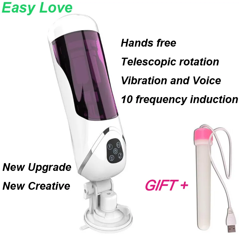 Easy Love Intelligent Télescopique Rotation Mains Libres Masturbateur Masculin Pour Hommes Faux Poche Vagin Réel Chatte Sucer Sex Machine Y190124