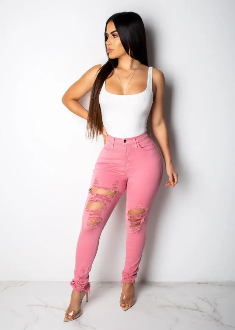 BKLD Ladies Dżinsy Spodnie 2019 Lato Nowe Neon Spodnie Solidna Wysoka Piężona Jeans Chude Plus Size Hole Women Sciwy