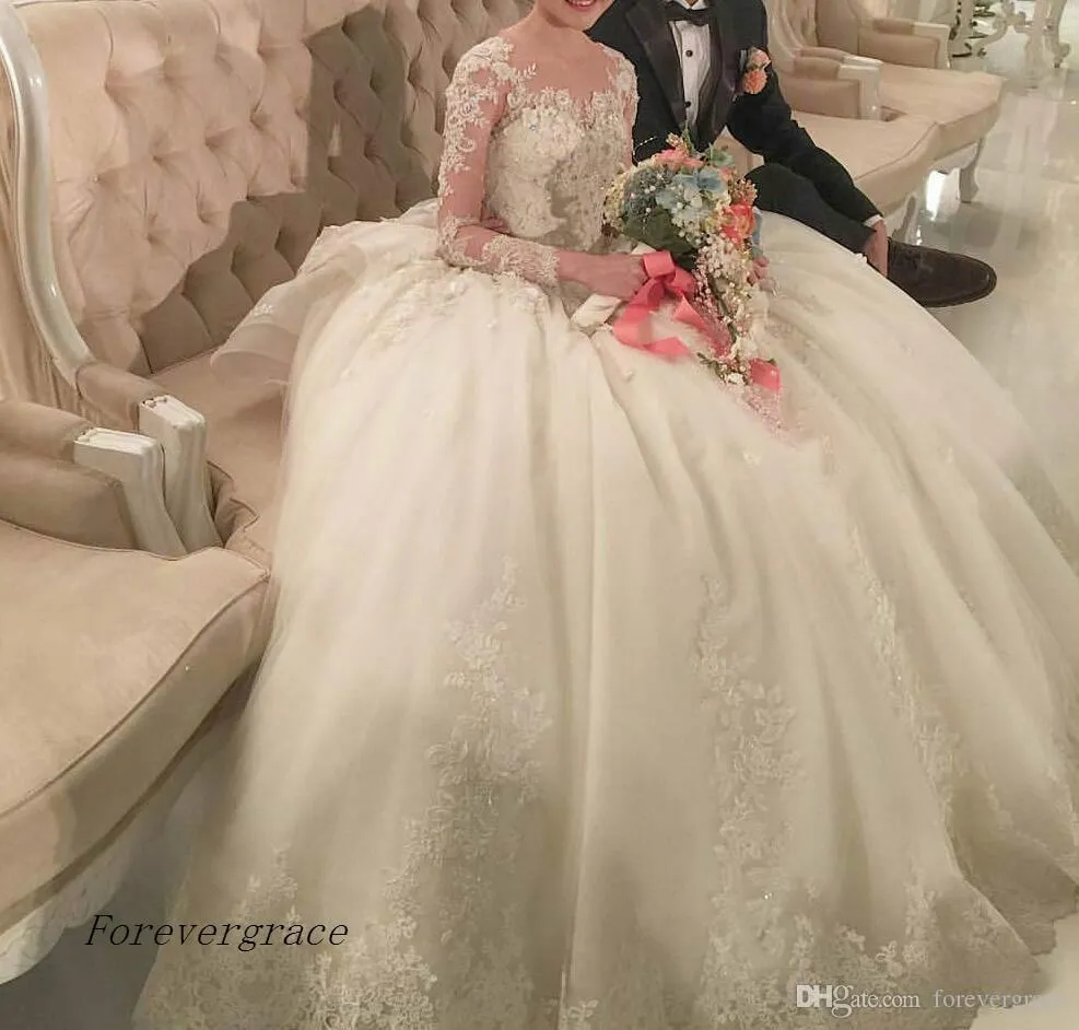 2019 vintage árabe dubai estilo laço apliques de mangas compridas vestido de casamento vestido de esferas luxo peru vestido de noiva feito sob encomenda feita plus tamanho