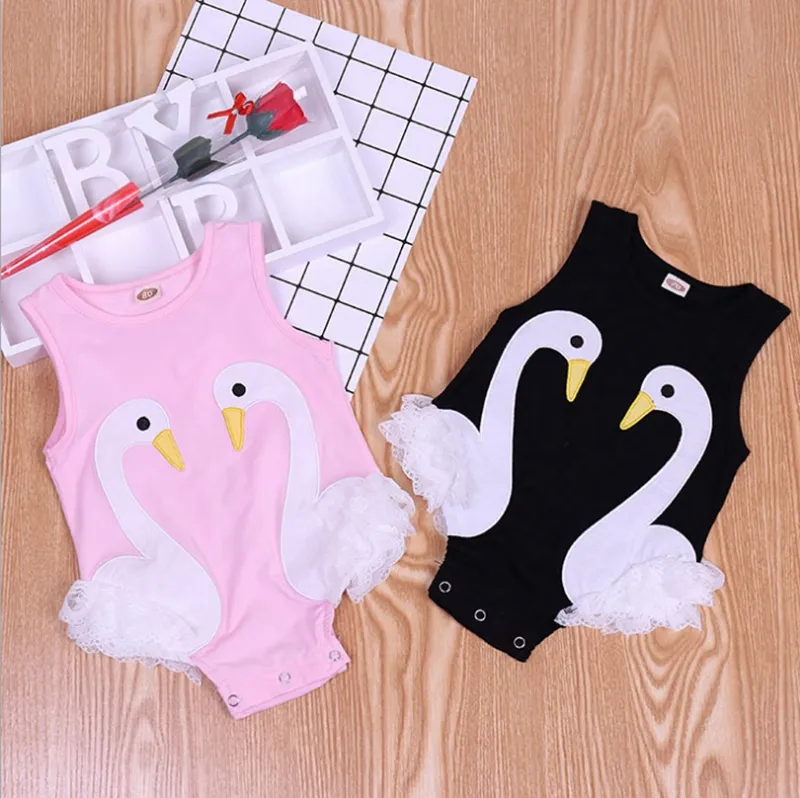 Baby Girl Clothes Ins Swan Infant Rompers Lace Toddler Girls Jumpsuits Cartoon Newborn Climbing Clothes Summer Baby Clothing DHW3775
