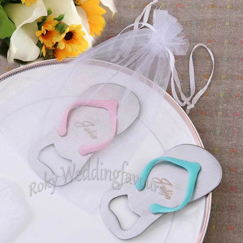 20 pcs Abridor de garrafa de flop personalizado com saco de organza favores do casamento Chuveiro de nupcial Givaaways do dia do pai