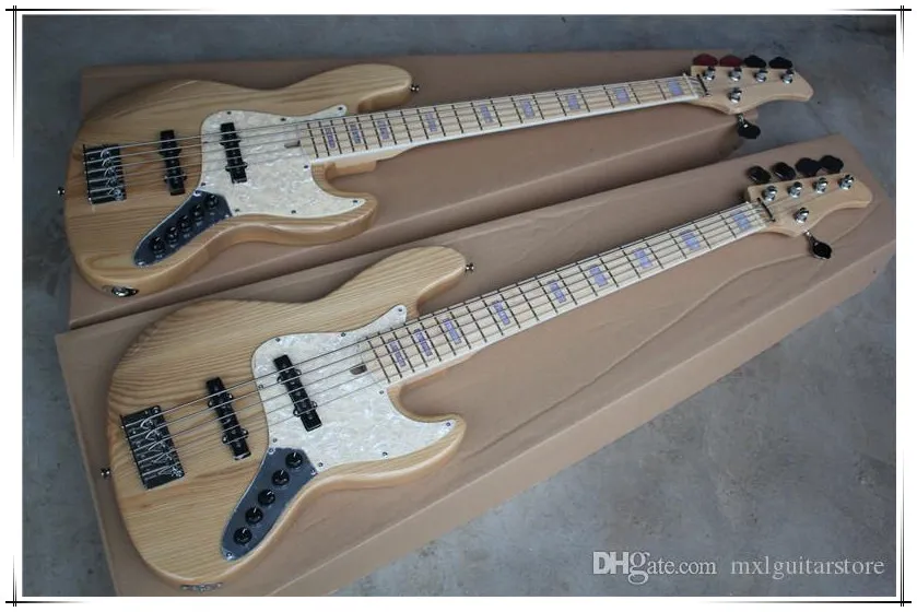 Factory Custom 5 Strings Natural Wood Color Electric Bass Guitar,Chrome Hardwares,Maple Fingerboard,Ash Body,can be changed