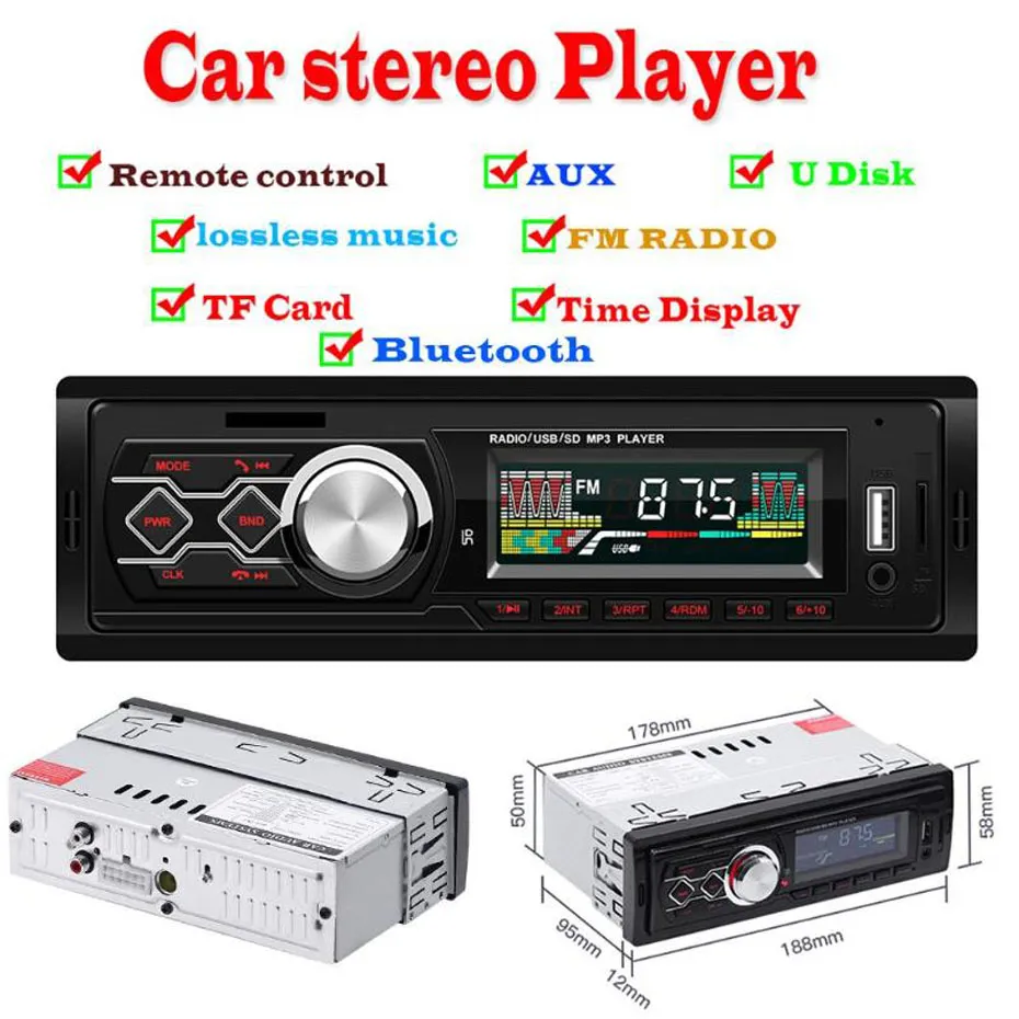 USB Aux-In FM MP3 1Din Autoradio Bluetooth Voiture Stéréo Lecteur TF Car  Radio