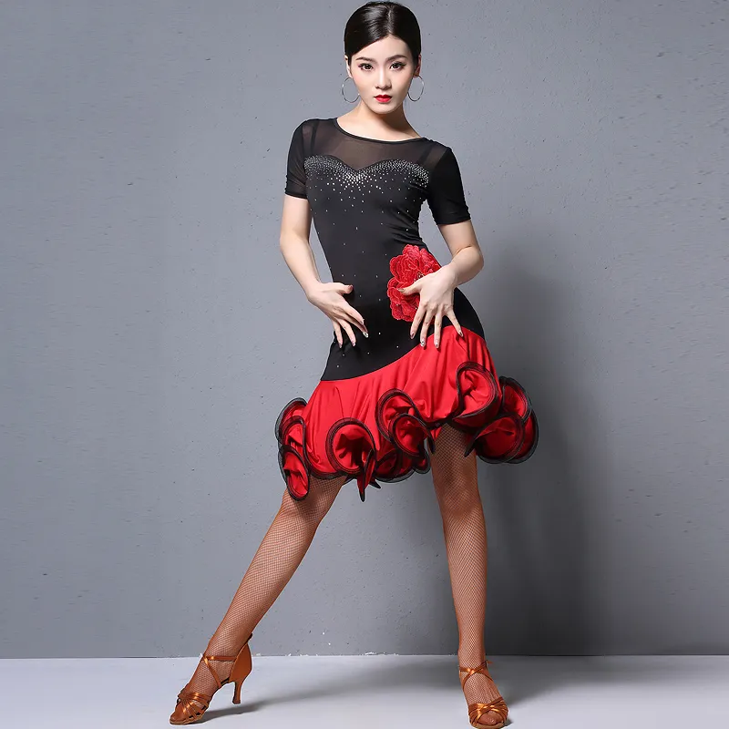 Roupas de dança latina femininas preto e vermelho roupas de prática latina vestido de tango profissional traje dql1224