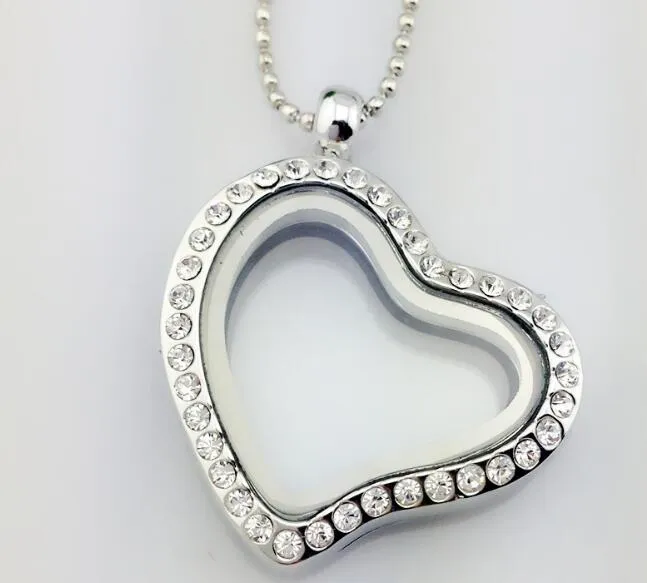 Valentine Hediye Noel için Moda-kolye kolye Locket Charm Gümüş Kalp Pırlanta Kolye Alaşım Yapay elmas Takı
