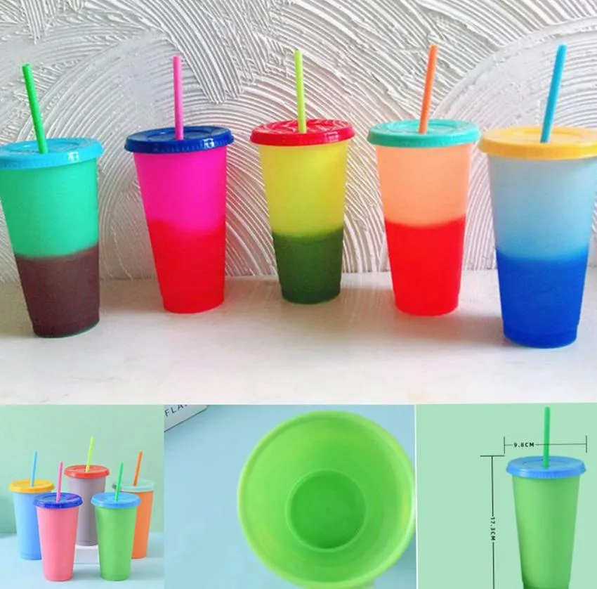 LJJ Color Changing Plastic Cup With Straw Cold Water Color Change Mug For Fun And Hydration At