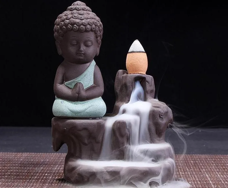 Backflow backflow incenso queimador pequeno monge buddha lotus incense cones vara titular cone incenso templo budista decoração DLH288